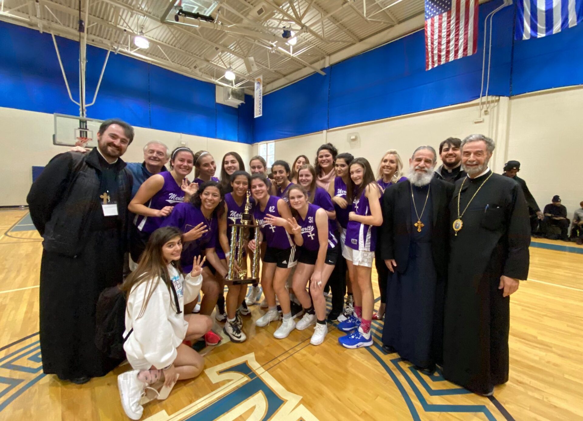 Women's basketball team winning 1st place at the 2019 Winter Youth Rally